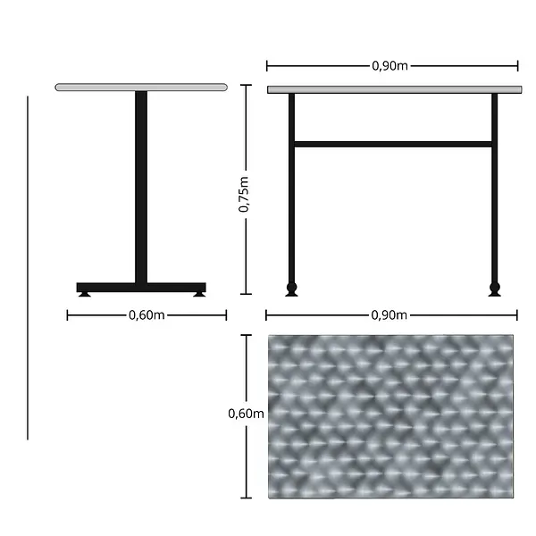 Mesa Rectangular De 90cm X 60cm Tapa En Acero